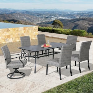 7-Piece Wicker Patio Outdoor Dining Set with 2 Swivel Chairs, 4 Padded Chairs and Steel Table