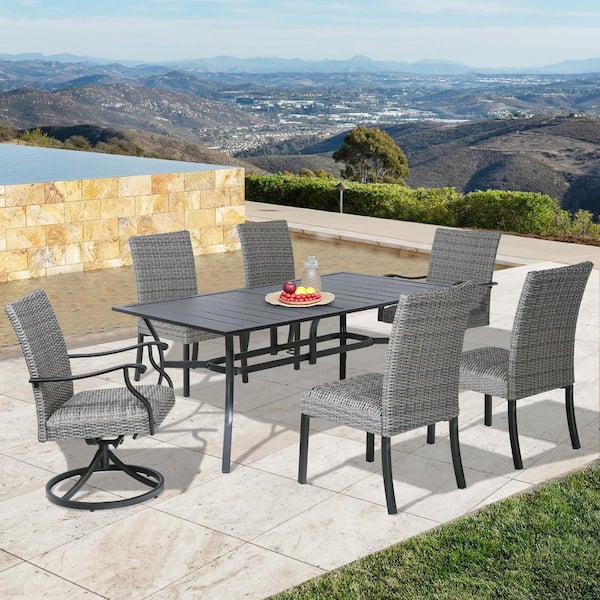 ULAX FURNITURE 7-Piece Wicker Patio Outdoor Dining Set with 2 Swivel ...