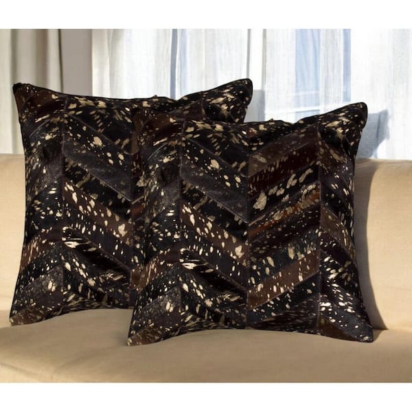 Chocolate, Gold Geometric Polyester 18 in. x 18 in. Throw Pillow Set of 2