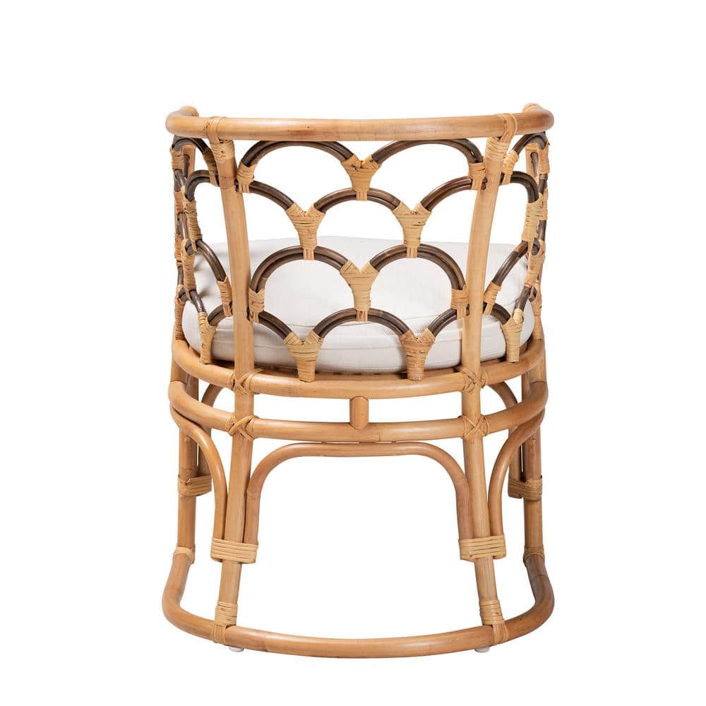 Handcrafted Natural Brown Rattan Geometric Barrel Chair