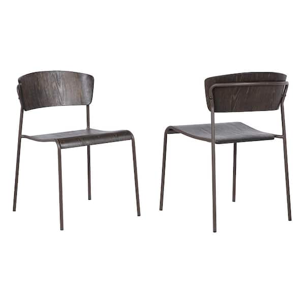 Armen Living Nick Mid-Century Brown Powder Coated Finish and Walnut Glazed Wood Dining Chair (Set of 2)