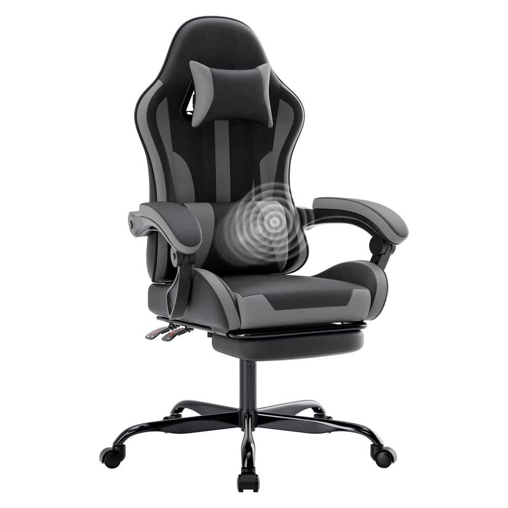 Faux Leather Adjustable Height Computer Chair in Black+Grey Ergonomic Gaming Chair with Lumbar Support, Headrest