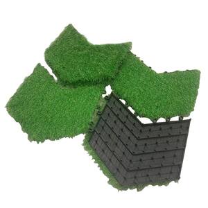 12 in. x 12 in. Geometric Interlocking Flooring Tiles Tufted Grass Deck Tile Green (10-Pack)