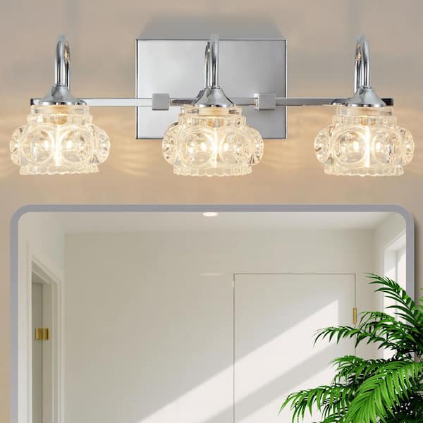Uixe 17.7 in. 3-Light Brushed Nickel Modern Transitional Bathroom