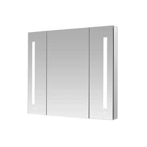 Signature Royale 36 in W x 30 in. H Rectangular LED Tri-view Medicine Cabinet with Mirror Defogger, 3X Magnifying Mirror