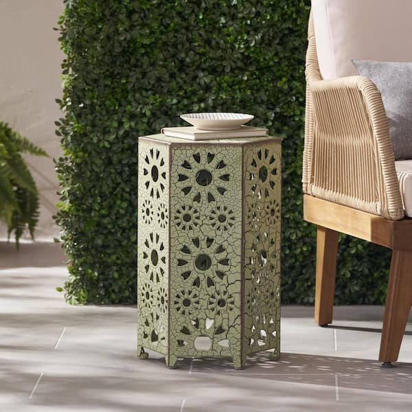 Zeus & Ruta 18.5 in. H Green Metal Outdoor Patio Side Table