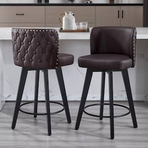 27.5 in. Brown Faux Leather Upholstered Wooden Counter Height Bar Stool Swivel Counter Stool (Set of 2)