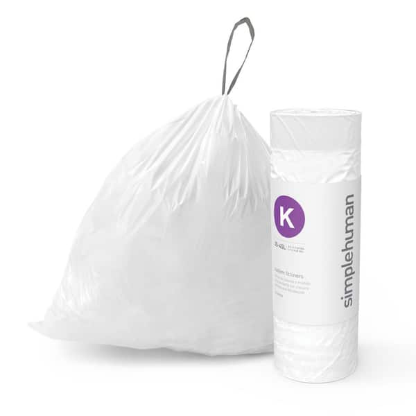 simplehuman Code R Custom Fit Drawstring Trash Bags in Dispenser Packs, 60  Count, 10 Liter / 2.6 Gallon, White