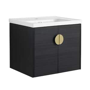 27.80 in. W x 18.50 in. D x 20.70 in. H Black Freestanding Soft Close Bath Vanity with White Ceramic Top, Single Sink
