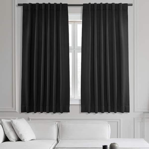 Exclusive Fabrics & Furnishings Jet Black Solid Curtain Room Darkening Shades- 50 in. W X 63 in. L Rod Pocket Single Panel Curtains and Drapes