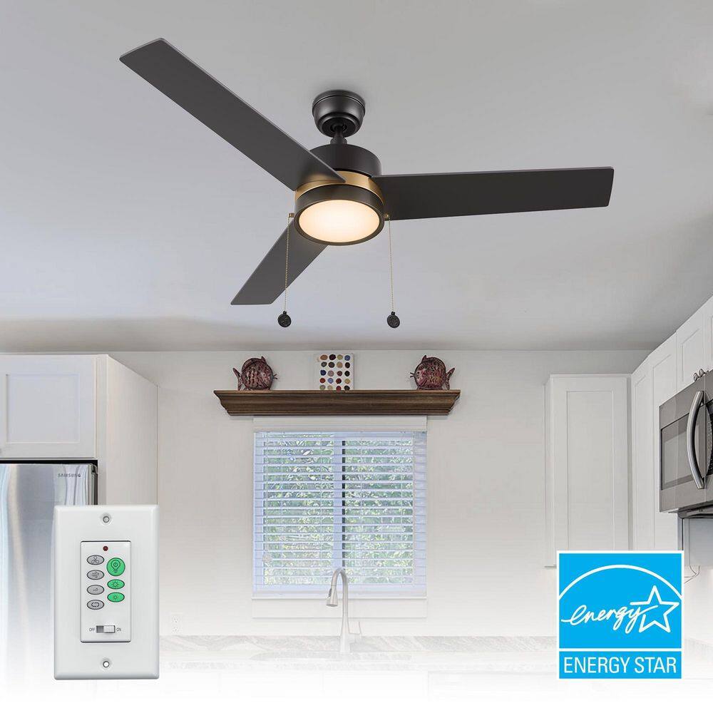 52 in. ENERGY STAR Indoor Matte Black Downrod LED Ceiling Fan with Pull Chain and Wall Control, 3-Speed DC Motor price history on PriceWatchPro