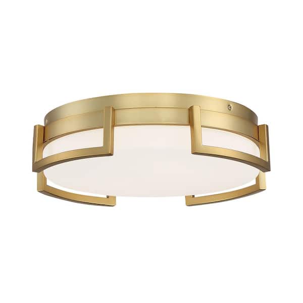 George Kovacs Bezel Set 15 in. 1-Light Honey Gold LED Flush Mount with Etched White Glass