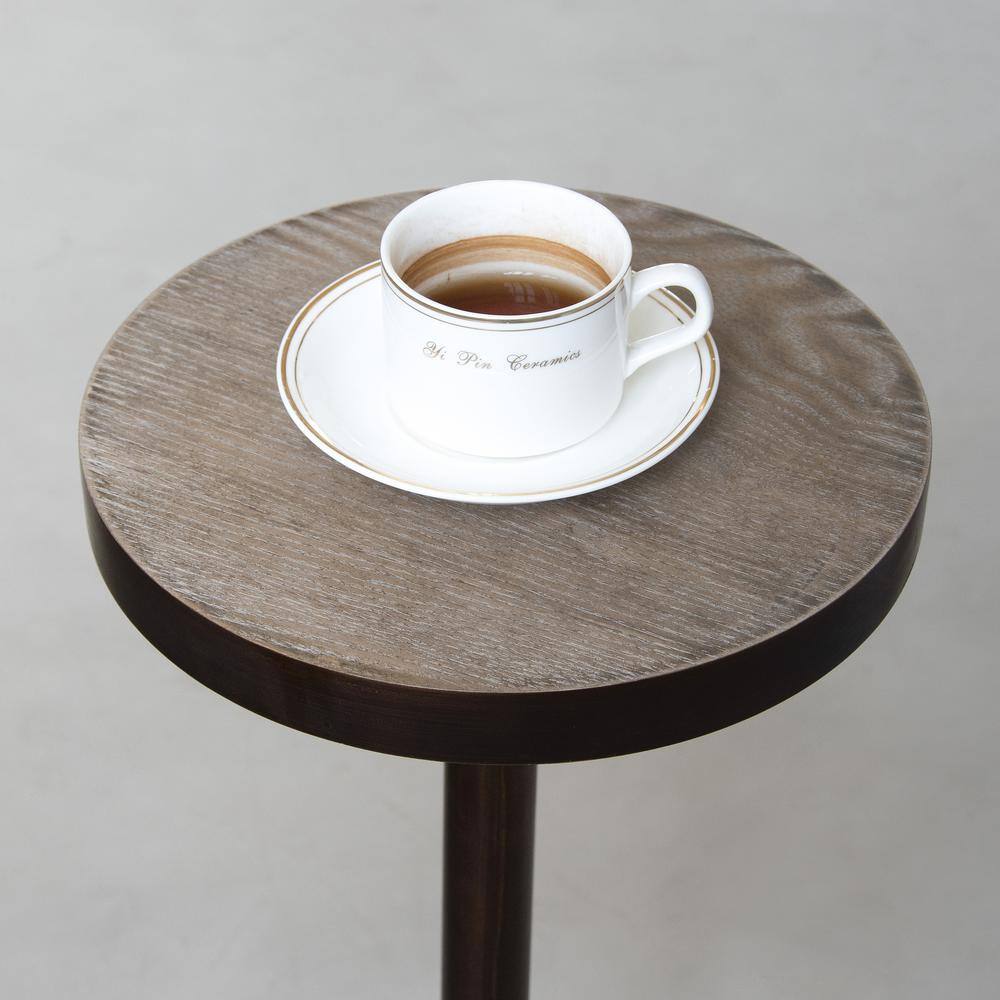 Modern 10.3 in, Light Espresso Small Pedestal Wood End Table - thumbnail 5