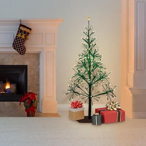 53/61 in. Tall Indoor/Outdoor Artificial Christmas Tree with LED Lights, Green