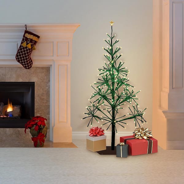 53/61 in. Tall Indoor/Outdoor Artificial Christmas Tree with LED Lights, Green