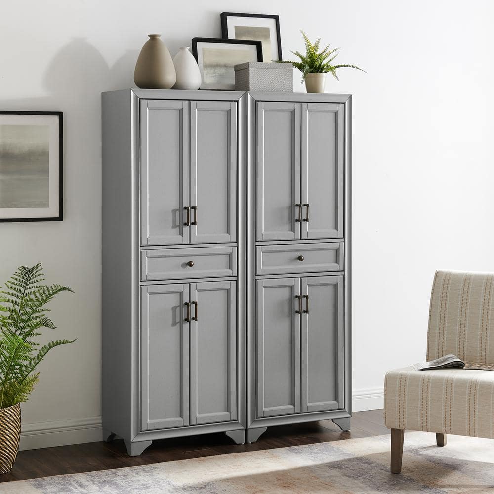 Distressed Gray 2-Piece Traditional Pantry Set with Metal Hardware