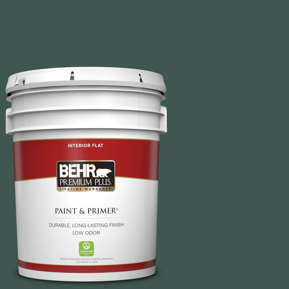 BEHR PREMIUM PLUS 5 gal. Home Decorators Collection #HDC-CL-21A Dark  Everglade Flat Low Odor Interior Paint & Primer 130005 - The Home Depot