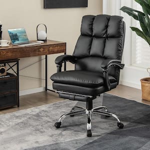 Faux Leather High Back Reclining Office Chair Ergonomic Computer Desk Chair in Black with Footrest and Pad