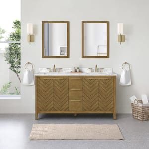 Roselle 60 in. W x 22 in. D x 34 in. H Double Sink Bath Vanity in Almond Latte with White Engineered Marble Top