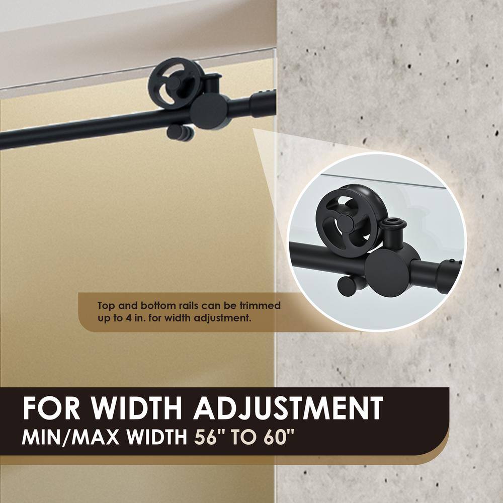 60'' Matte Black Frameless Sliding Shower Door with Clear Tempered Glass