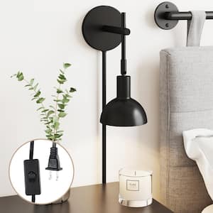 Tamlin 5 in. W 1-Light Matte Black Wall Sconce, Plug In Lamp Light Fixture, with Switch and Metal Shade, for Living Room