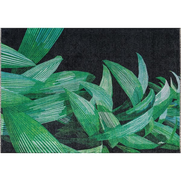 Unbranded Maisie Black Palm Area Rug - 2 X 4
