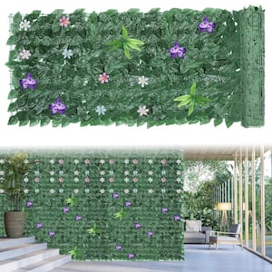 24 Artificial Dark Green Lobelia Leaves with Flowers Privacy Fence Screen, Hedgerow Flower Backdrop, Fence Decoration