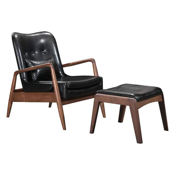 ZUO Bully Black Leatherette Lounge Chair with 1 Ottoman