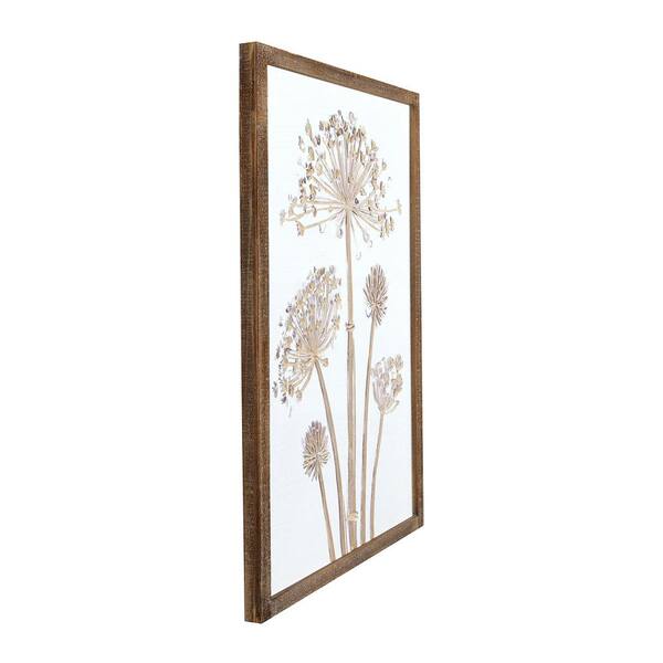 Bloomingville Engraved Wood Wall Décor with Flower, Set of 2 Styles, 20.25 in. x 30 in. Framed Print, Cream