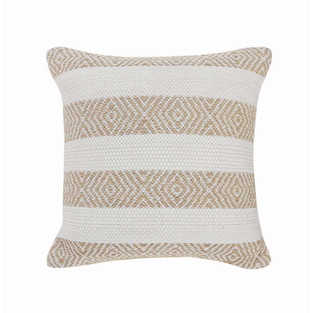 Rivera Tan / White Geometric Stripped Casual Poly-Fill 18 in. x 18 in. Indo
