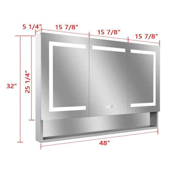 Satico 48 in. W x 32 in. H Rectangular Aluminum Medicine Cabinet 