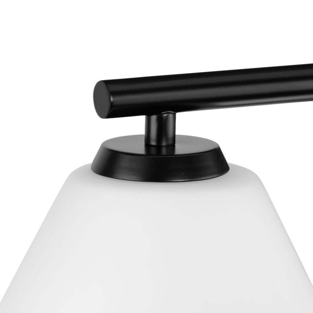 Matte Black Three-Light Geometric Vanity Light with Opal Glass Shades
