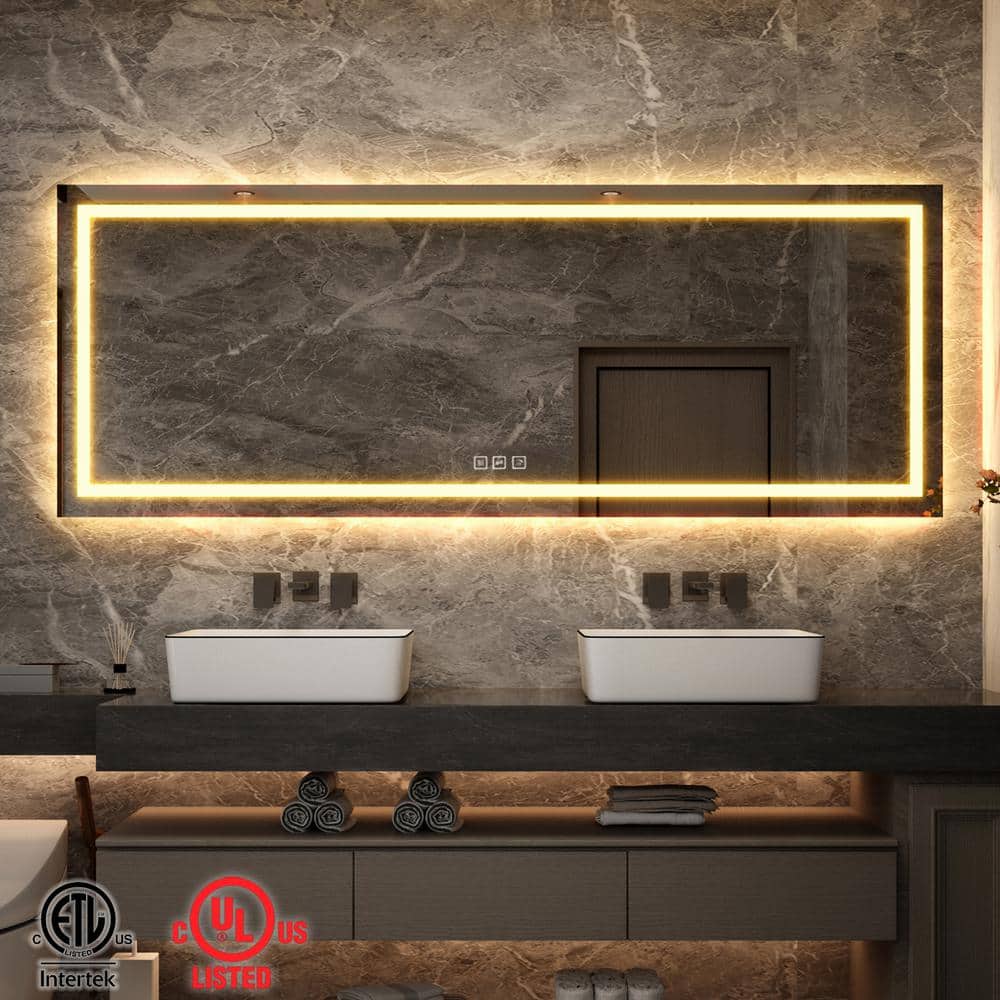 TOOLKISS 84 in. W x 32 in. H Frameless Rectangular Anti-Fog LED Light Wall  Bathroom Vanity Mirror with Backlit and Front Light TK19063 The Home Depot