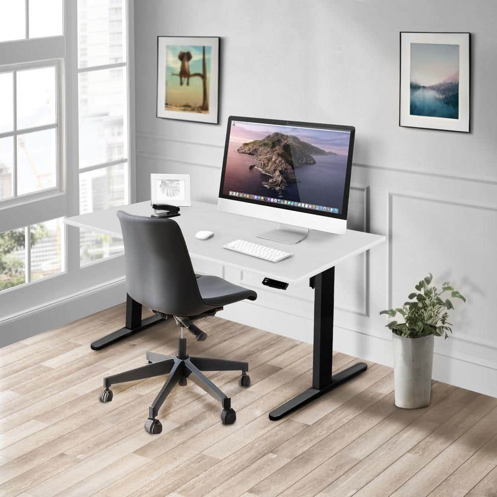 ElevatePro 59" White/Black Electric Sit-Stand Desk with Programmable Height