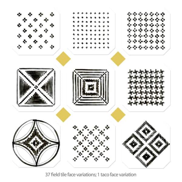 Vaudeville Octagon Deco Sombra with Taco Lima 8 in. x 8 in. Porcelain Floor and Wall Take Home Tile Sample