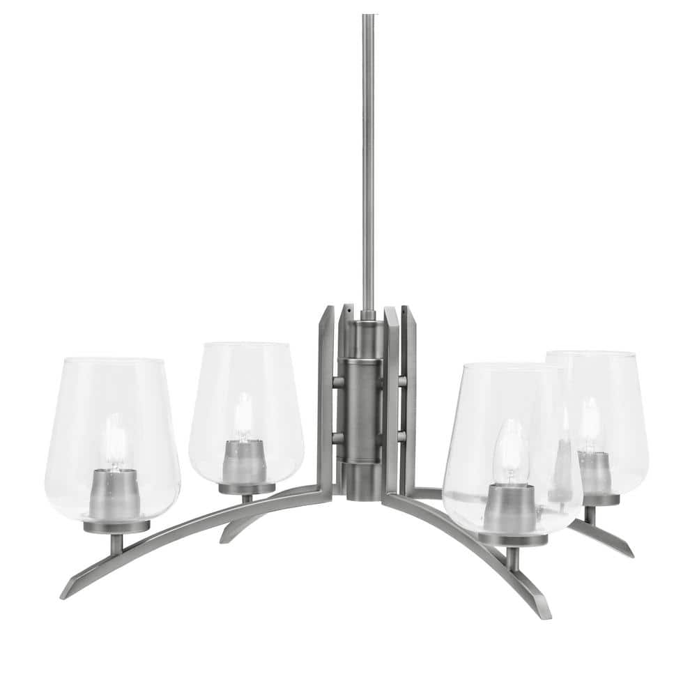 Siena 26.75 in. 4-Light Graphite Chandelier with 5 in. Clear Bubble Glass S
