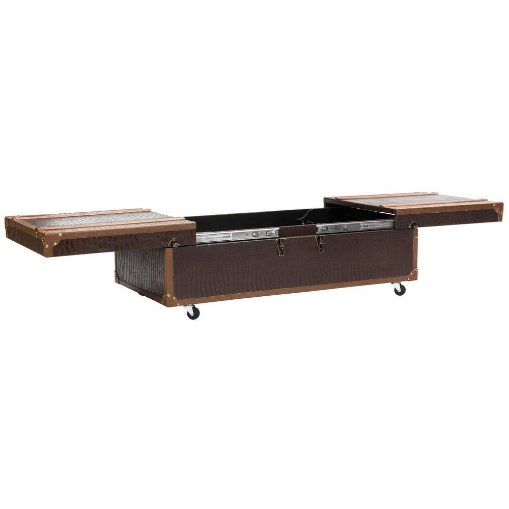 Transitional Mix Walnut and Brass Storage Trunk Coffee Table