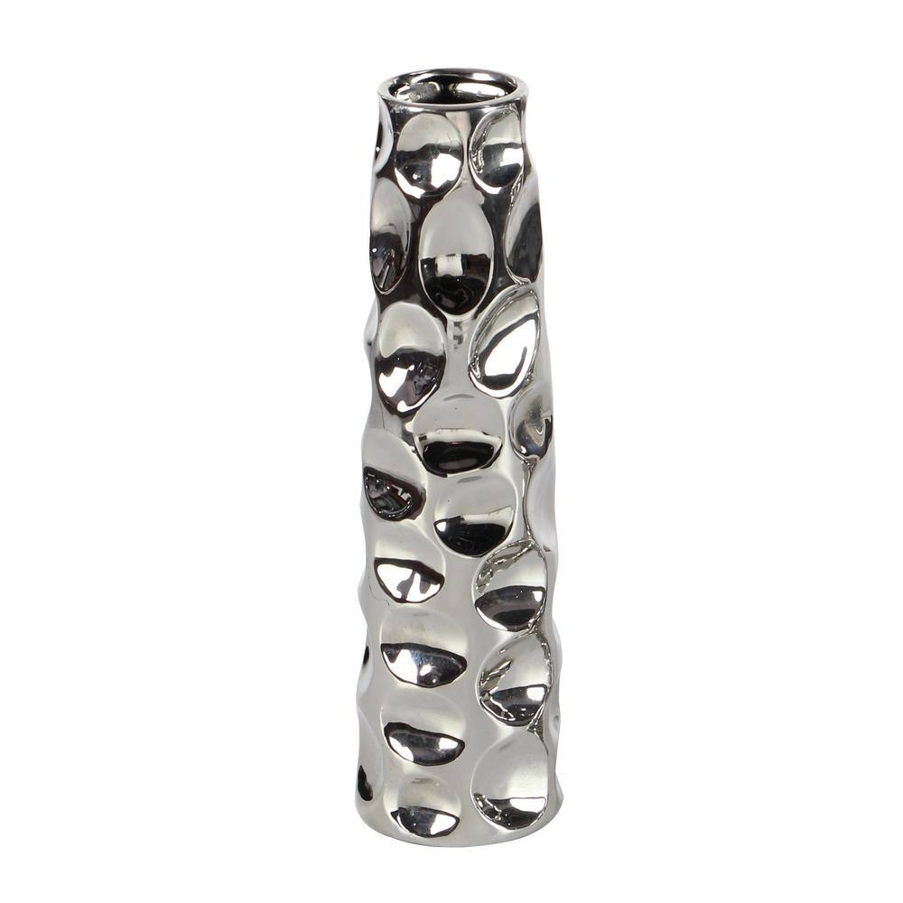 Elegant Trio Silver Ceramic Decorative Vases 12" Set of 3