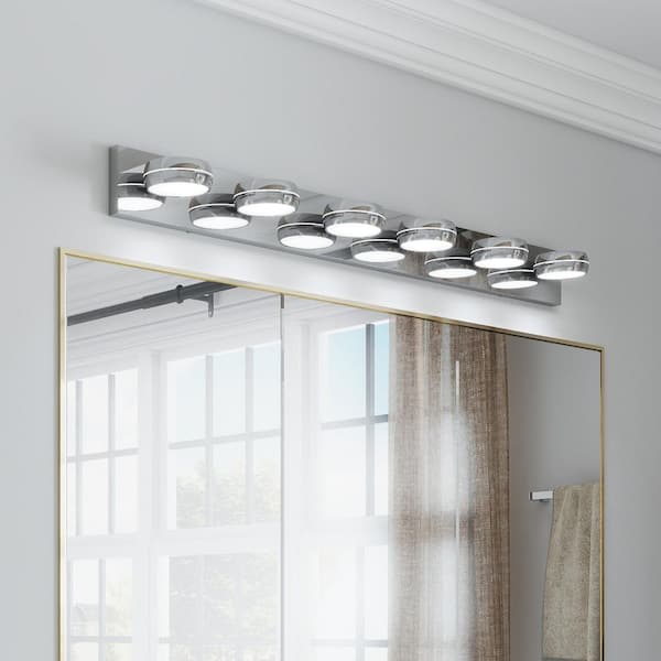 43 in. 6-Lights Chrome Vanity Light Integrated 36W LED Over Mirror Light Bar, Wall Mounted 6000K Bathroom Lighting