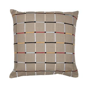 Stacy Garcia Tan Multicolor Striped Embroidered Hand-Woven 24 in. x 24 in. Indoor Throw Pillow