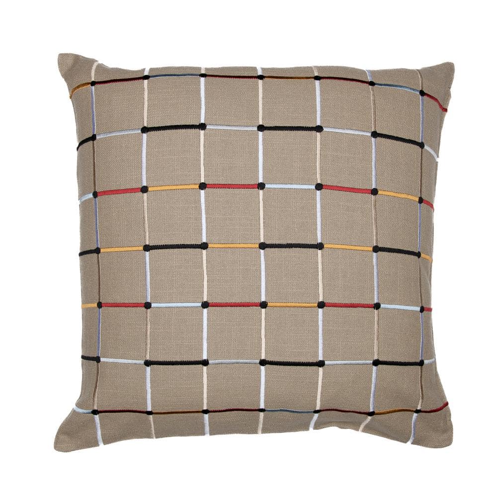Stacy Garcia Tan/Multicolor Striped Embroidered Hand-Woven 20 in. x 20 in. 