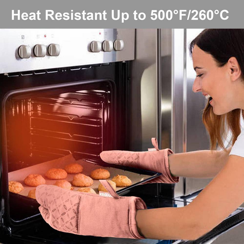 Pink Silicone and Cotton 6-Piece Oven Mitts and Pot Holders Set