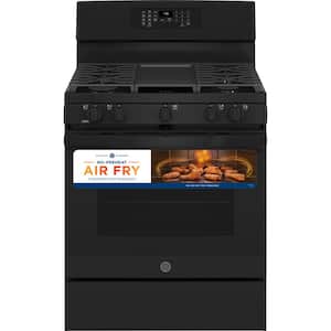 30 in. 5.0 cu. ft. Gas Range with Self-Cleaning Convection Oven and Air Fry in Black