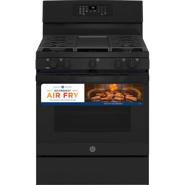 GE 30 in. 5.0 cu. ft. Gas Range with Self-Cleaning Convection Oven and Air Fry in Black