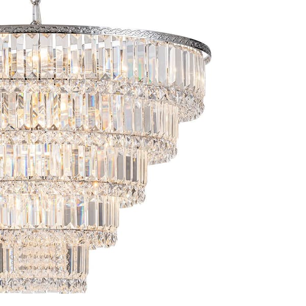 17-Lights Polished Chrome Modern Luxury Tiered Chandelier for Dining Room with Clear Crystal Shade and No Bulb Included
