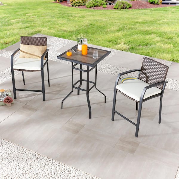 Patio Festival 3-Piece Wicker Outdoor Bistro Set with Beige Cushions