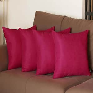 Decorative Farmhouse Pink 18 in. x 18 in. Square Solid Color Throw Pillow Set of 4