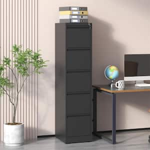 Black 64 in. H Metal Office Storage Cabinet Steel Vertical File Cabinet with Lock and 5-Drawers