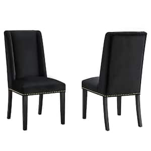 Baron Black Performance Velvet Nailhead Trim Dining Side Chairs (Set of 2)