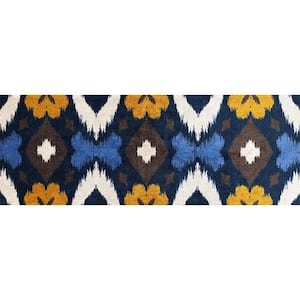 Navy Cream Blue Brown and Gold Washable Tribal 2 ft. 3 in. x 6 ft. 3 in. Runner Mat Area Rug